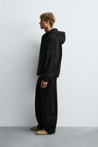 DENIM JACKET WITH FAUX SHEARLING HOODIE - Charcoal by Zara - Image 3