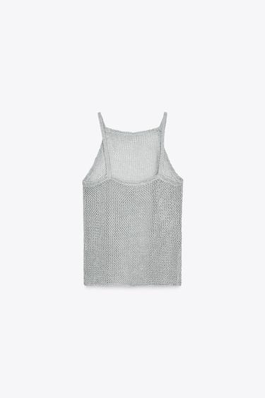 METALLIC THREAD CROCHET TOP - Silver by Zara - Image 4