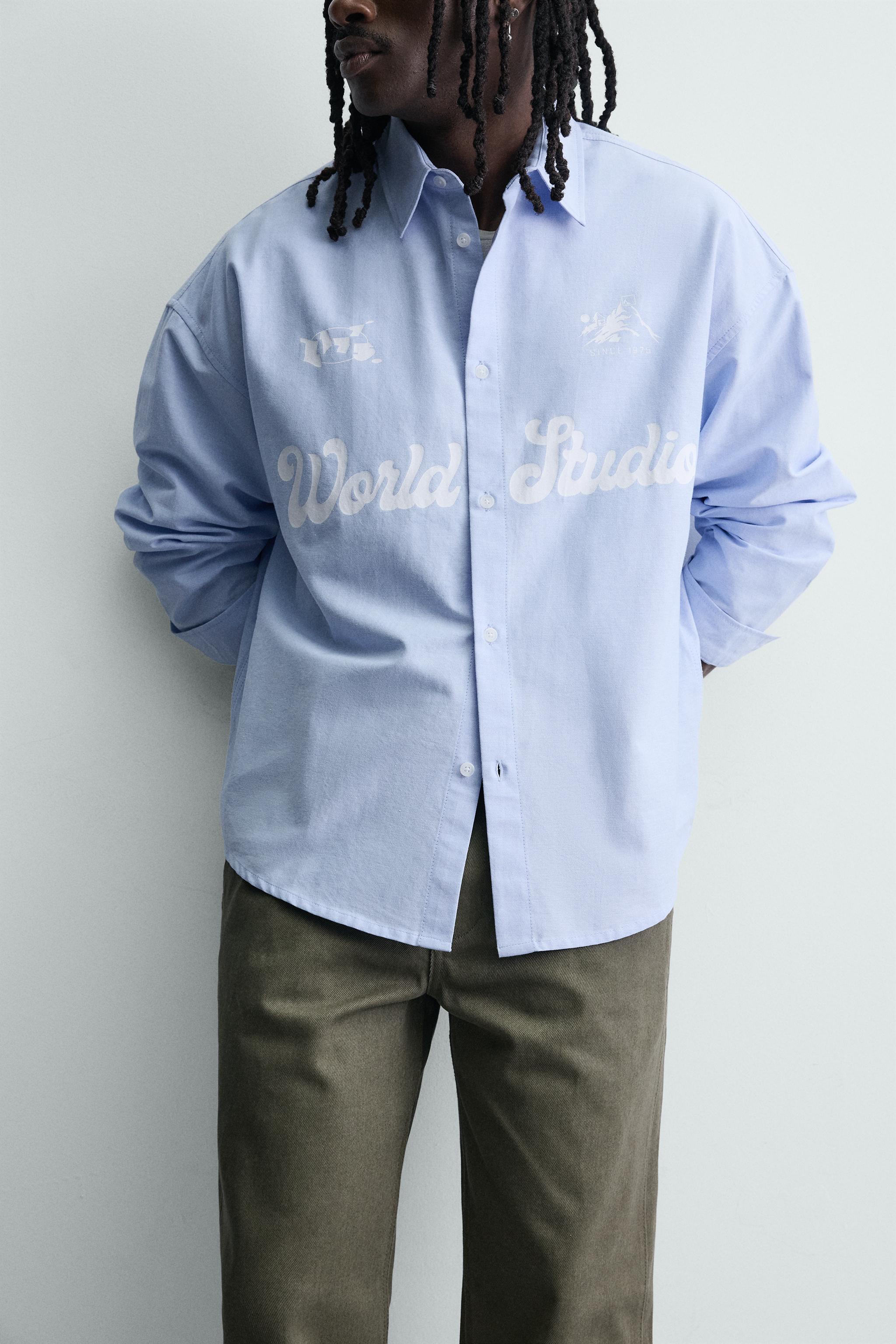PRINTED TEXT OXFORD BOXY FIT SHIRT