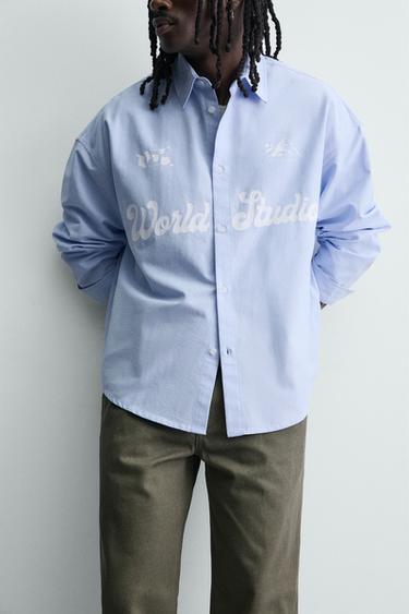 CHEMISE OXFORD COUPE BOXY IMPRIMÉE - Bleu clair de Zara - Image 4