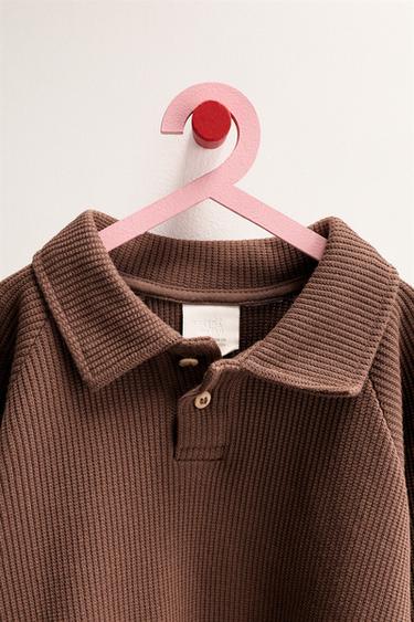 ZARA TIMELESS - WAFFLE-KNIT POLO SWEATSHIRT - Brown by Zara - Image 2