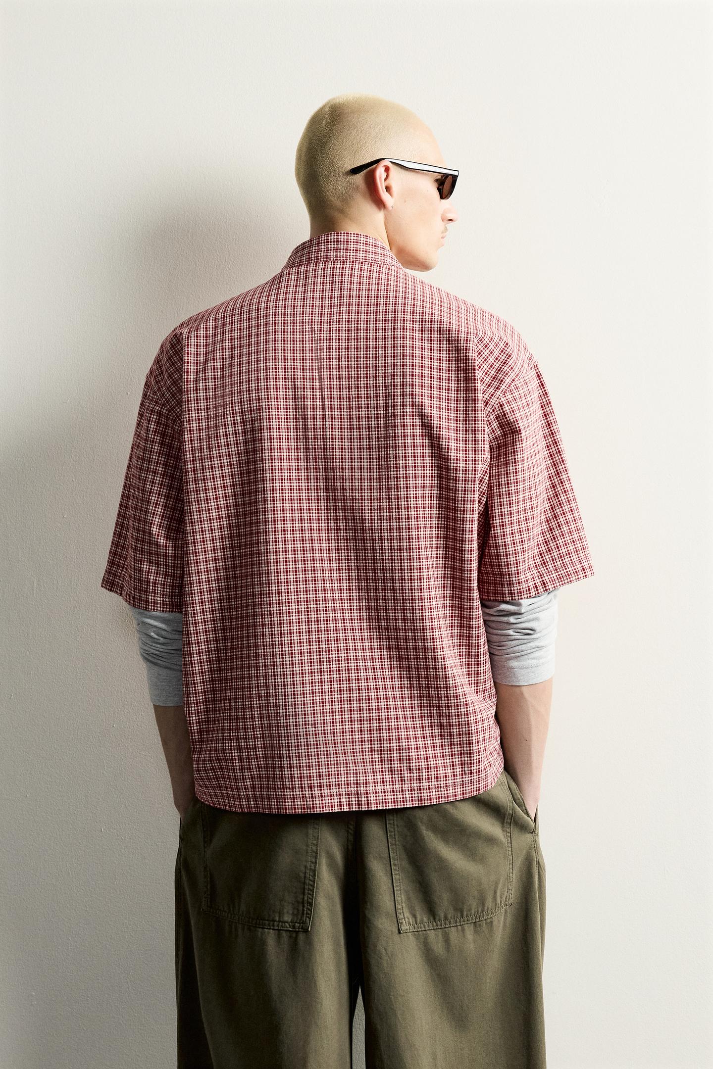 Мужская рубашка Zara Relaxed Fit Plaid, цвет: Красный / Тёмно-синий — фото 3