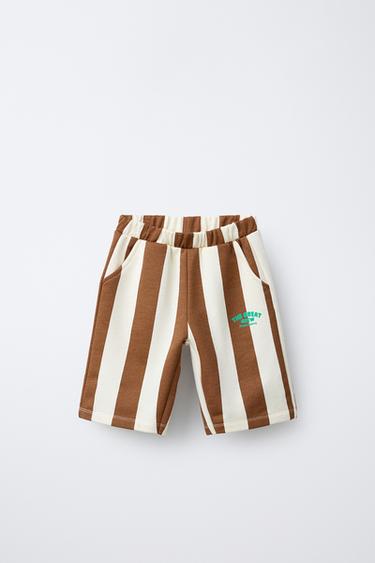 Zara STRIPED AND TEXT LONG SHORTS - 178