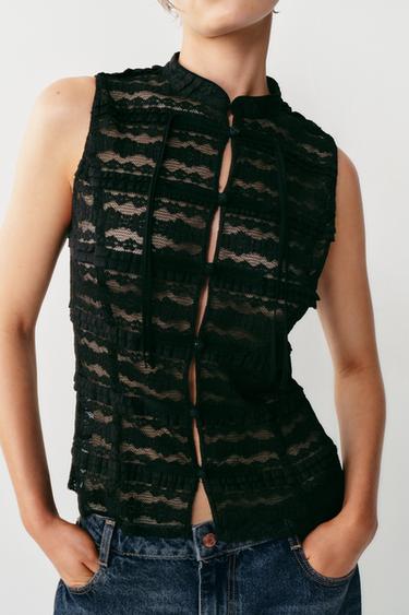 TOP EN DENTELLE À BRANDEBOURGS - Noir de Zara - Image 5