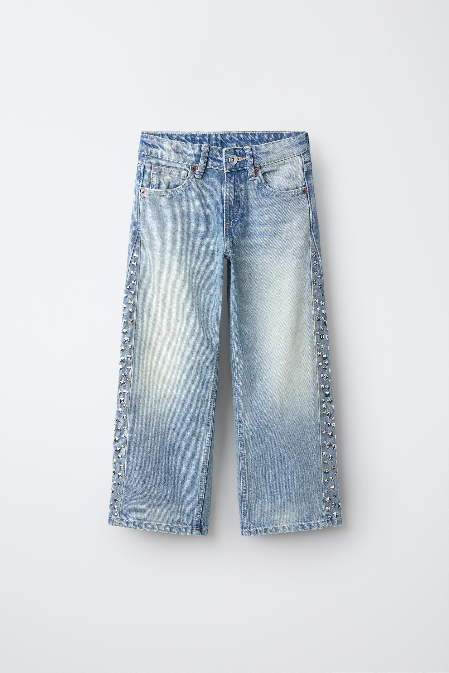 Детские джинсы Zara Ripped Studded Flare, цвет: Синий — фото 1