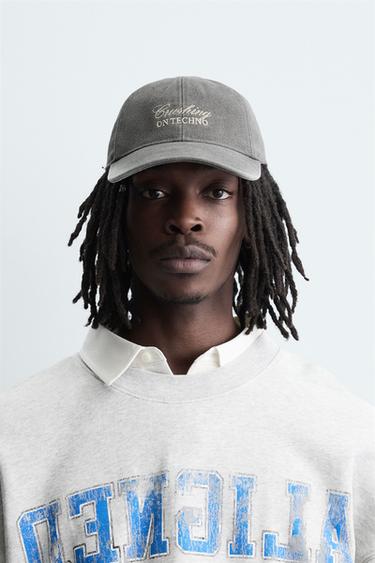 CONTRAST EMBROIDERY CAP - Grey by Zara - Image 0