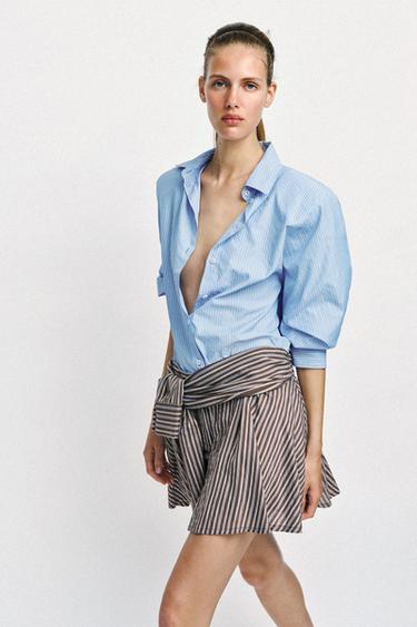 SHORT À RAYURES ET NŒUD - Marron de Zara - Image 3