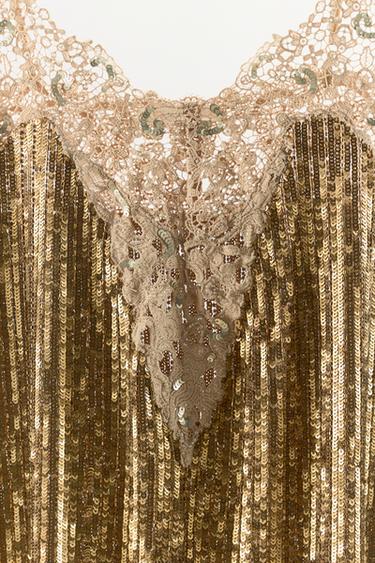 SEQUINNED LACE MINI DRESS - Gold by Zara - Image 6