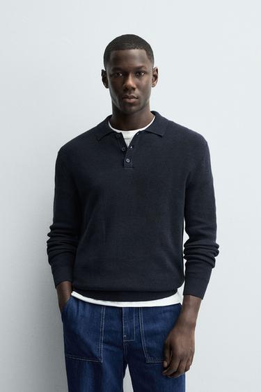 PURL KNIT POLO SHIRT - Navy blue by Zara