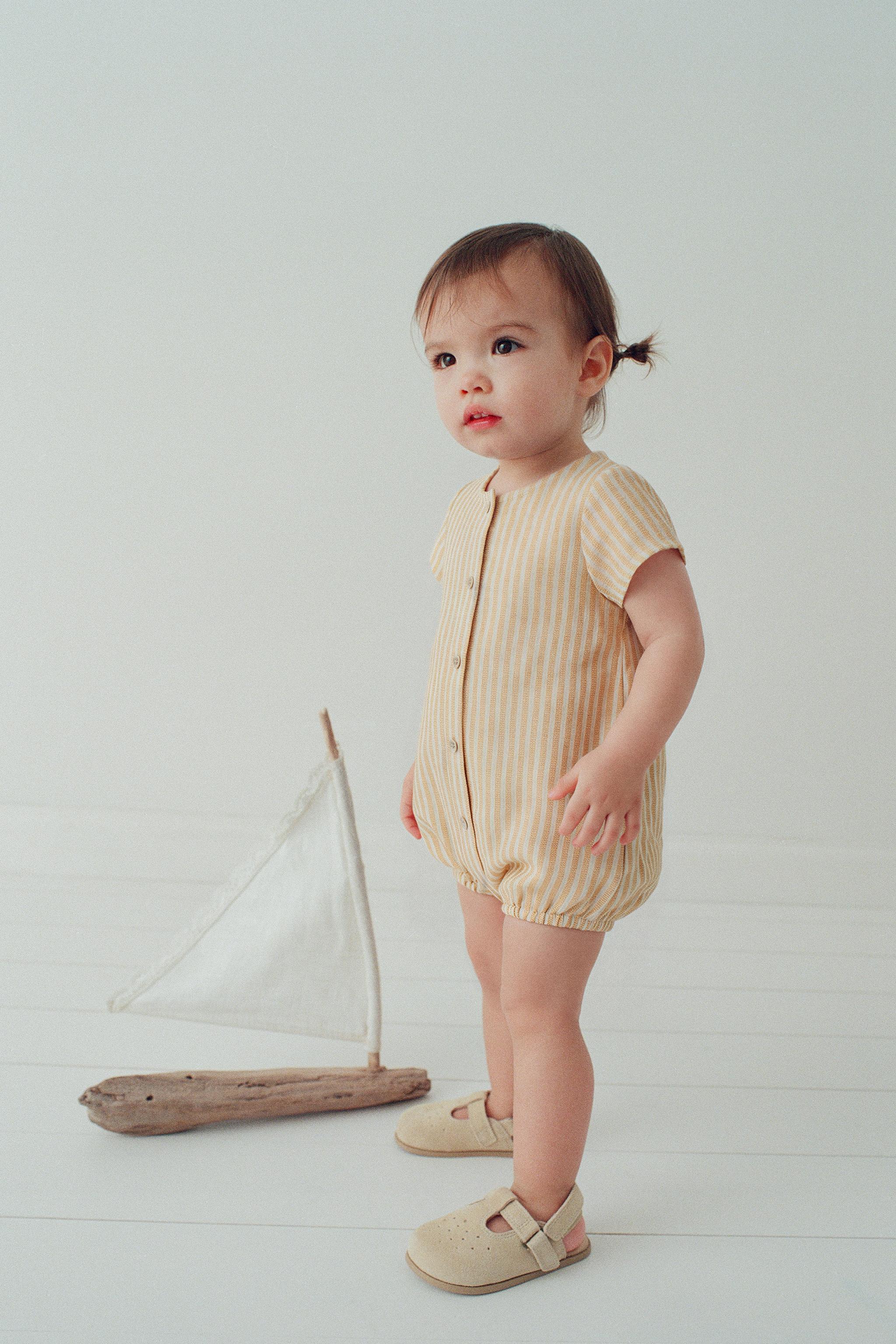 COTTON AND LINEN STRIPED ROMPER