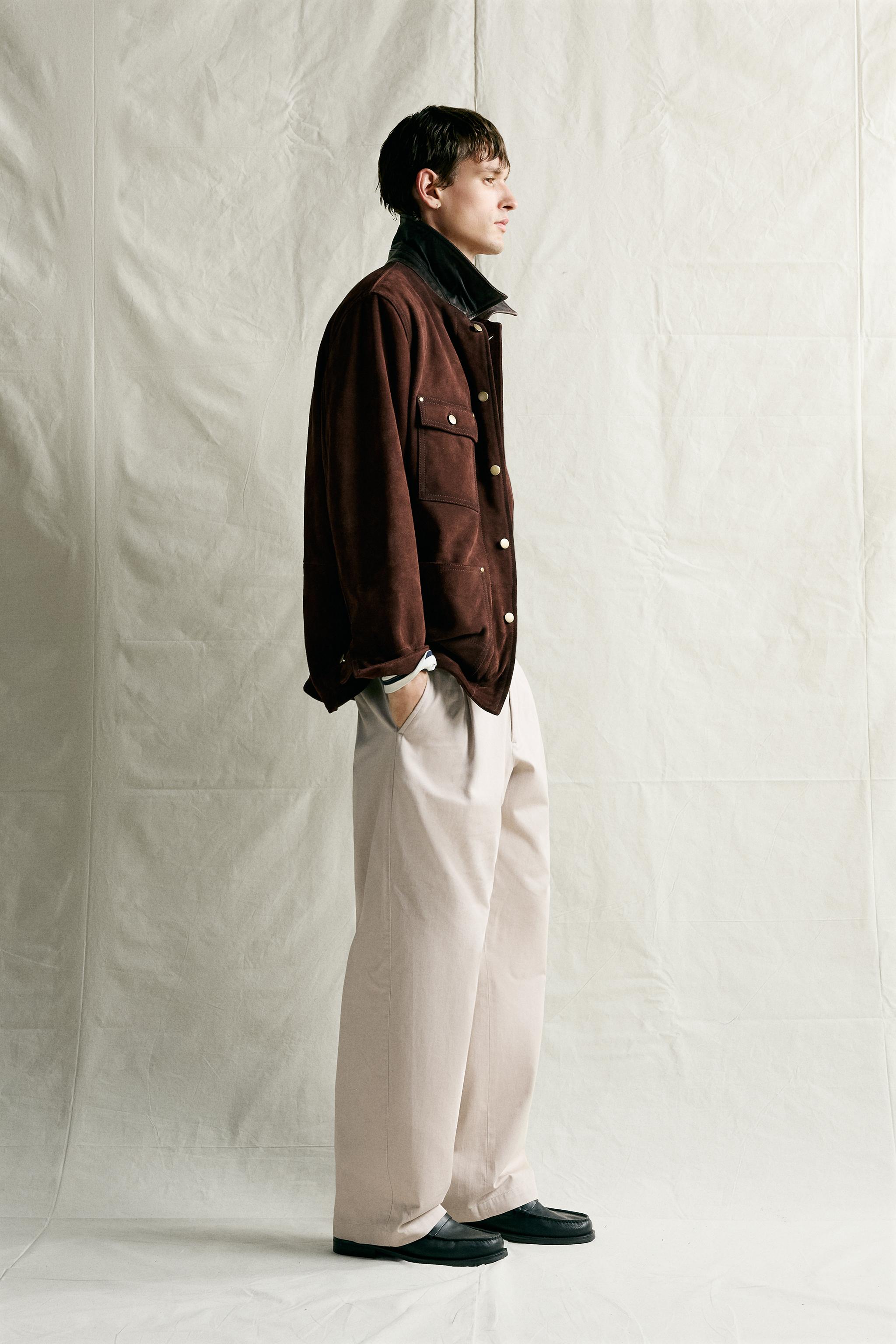 SUEDE LEATHER JACKET WITH CONTRAST COLLAR
