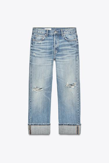 TRF STRAIGHT FOLD UP MID-WAIST JEANS - Blue by Zara - Image 2