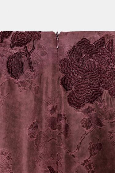 EMBROIDERED FRINGED SARONG SKIRT - Burgundy by Zara - Image 5