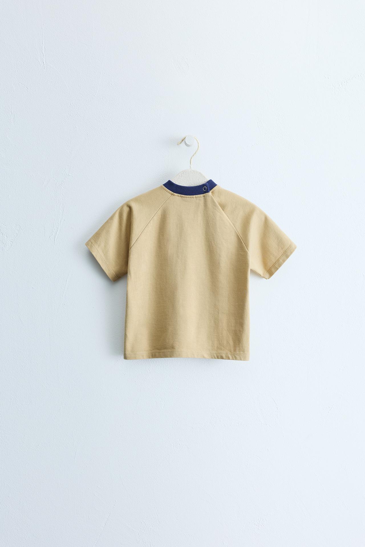 ZARA TIMELESS - CONTRAST COLLAR T-SHIRT — Khaki