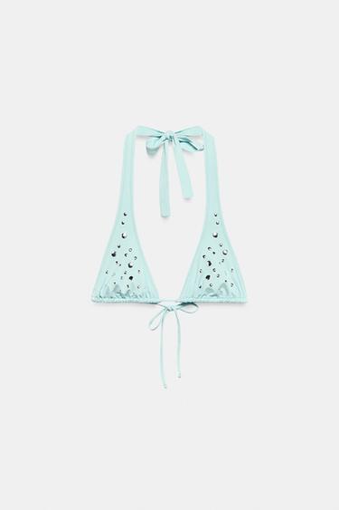 TOP BIKINI COULISSANT À CLOUS - Turquoise clair de Zara - Image 3