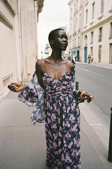 Zara FLORAL LONG DRESS - Multicolored - Image 0