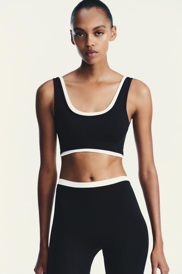 SPORTY DOUBLE EFFECT CROP TOP - Black / White by Zara
