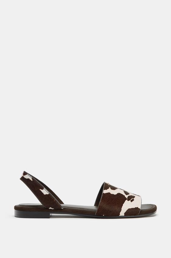 HAIR-ON LEATHER FLAT SANDALS from Zara - $79.90