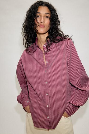 Zara STRIPED SHIRT - Burgundy