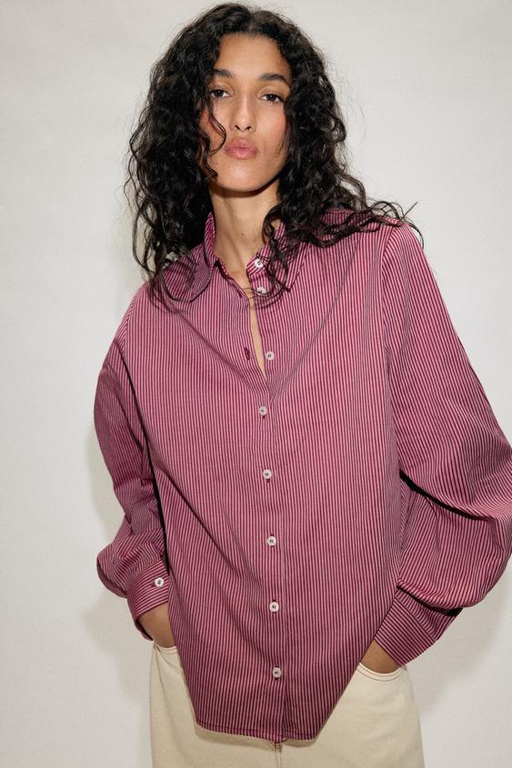 CAMISA LISTRADA - Borgonha da Zara - Imagem 0