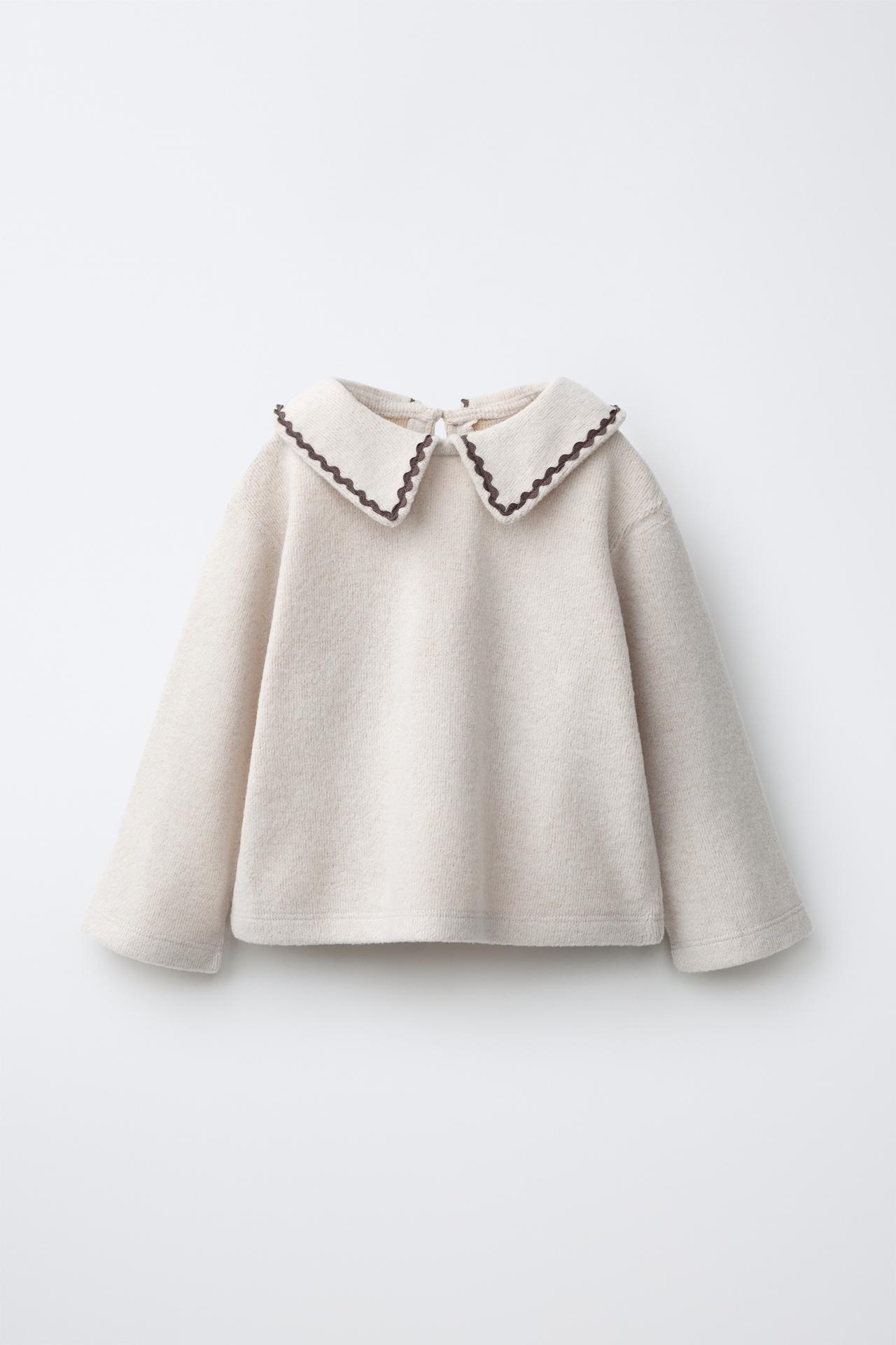 SCALLOPED COLLAR KNIT JUMPER — Sand / Marl