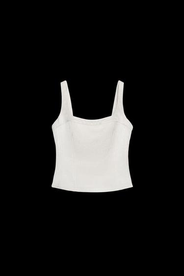 Zara SATIN EFFECT BUSTIER TOP - Silver - Image 0