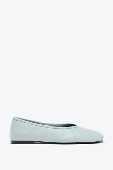 LEATHER TOPSTITCHED BALLERINA - Blue by Zara - Image 0