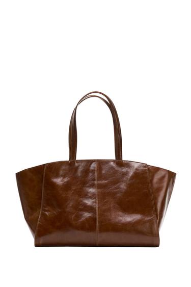 VARROTT BŐR SHOPPER BEVÁSÁRLÓTÁSKA – Sötétbarna a ZARA-tól