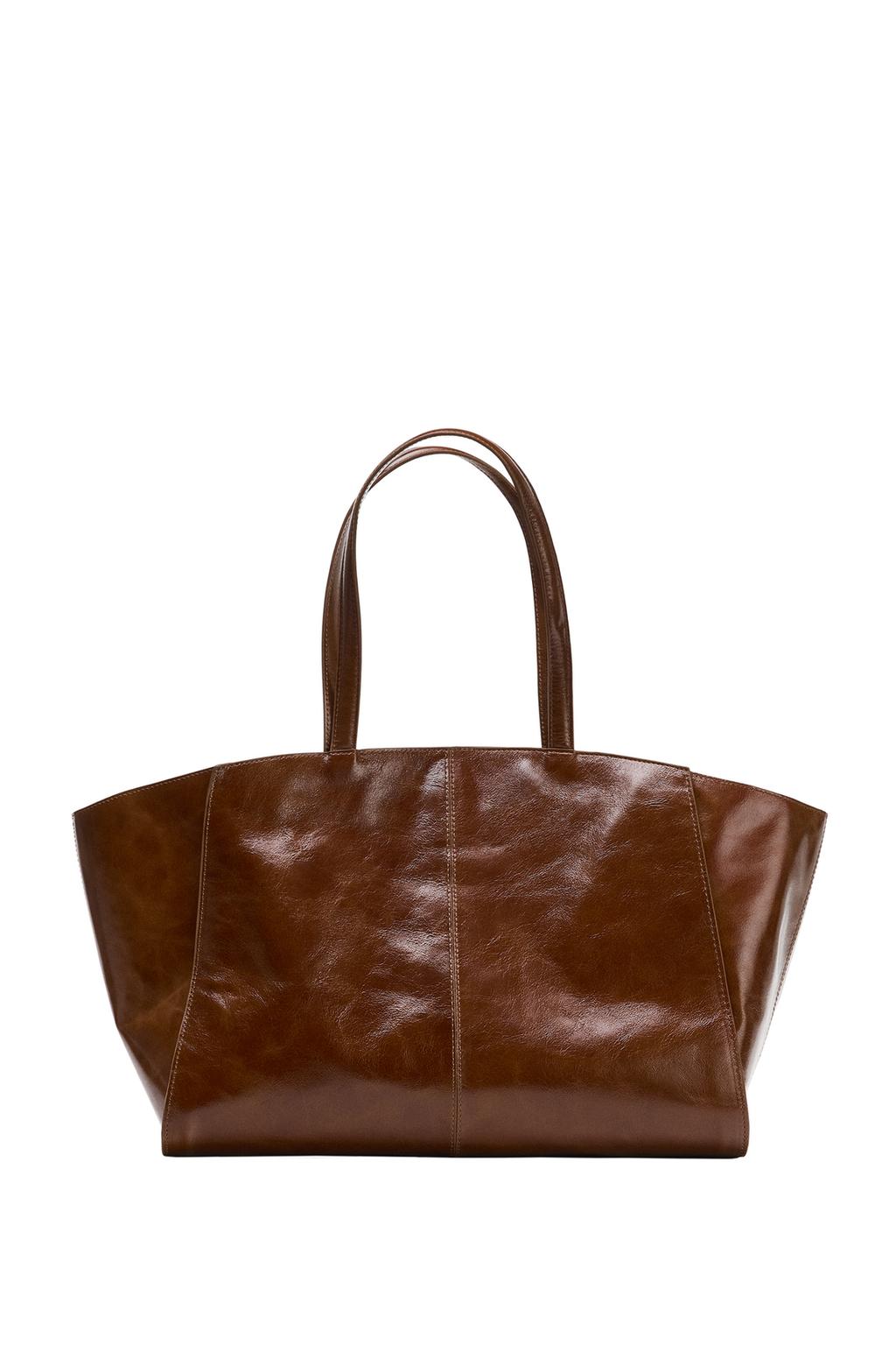 LEATHER TOTE BAG WITH TOPSTITCHING - image 3