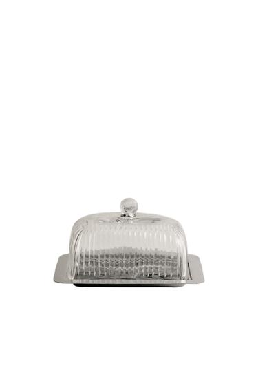 Zara GLASS AND STAINLESS STEEL BUTTER DISH - Silver