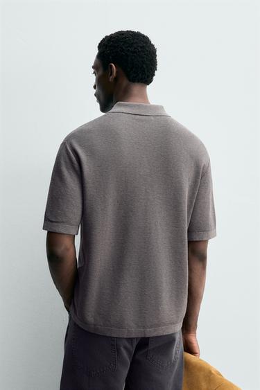 RELAXED FIT KNIT POLO SHIRT - Grey by Zara - Image 2