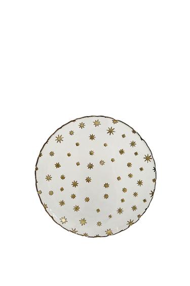 CHRISTMAS STARS GLASS DESSERT PLATE - Golden by Zara
