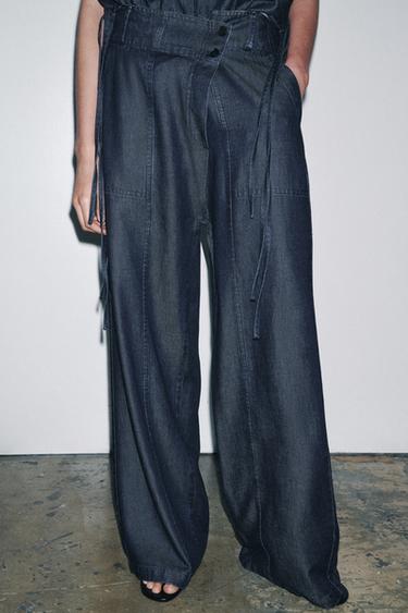 PANTALON CROISÉ EN DENIM ZW COLLECTION - Bleu de Zara - Image 1