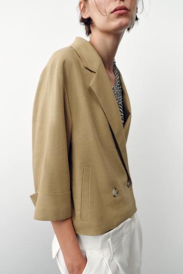 CROPPED DOUBLE-BREASTED LINEN BLEND BLAZER - Oil by Zara - Image 2