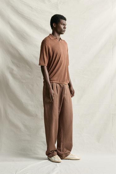 HEMP AND COTTON RELAXED FIT PANTS — Brown 2