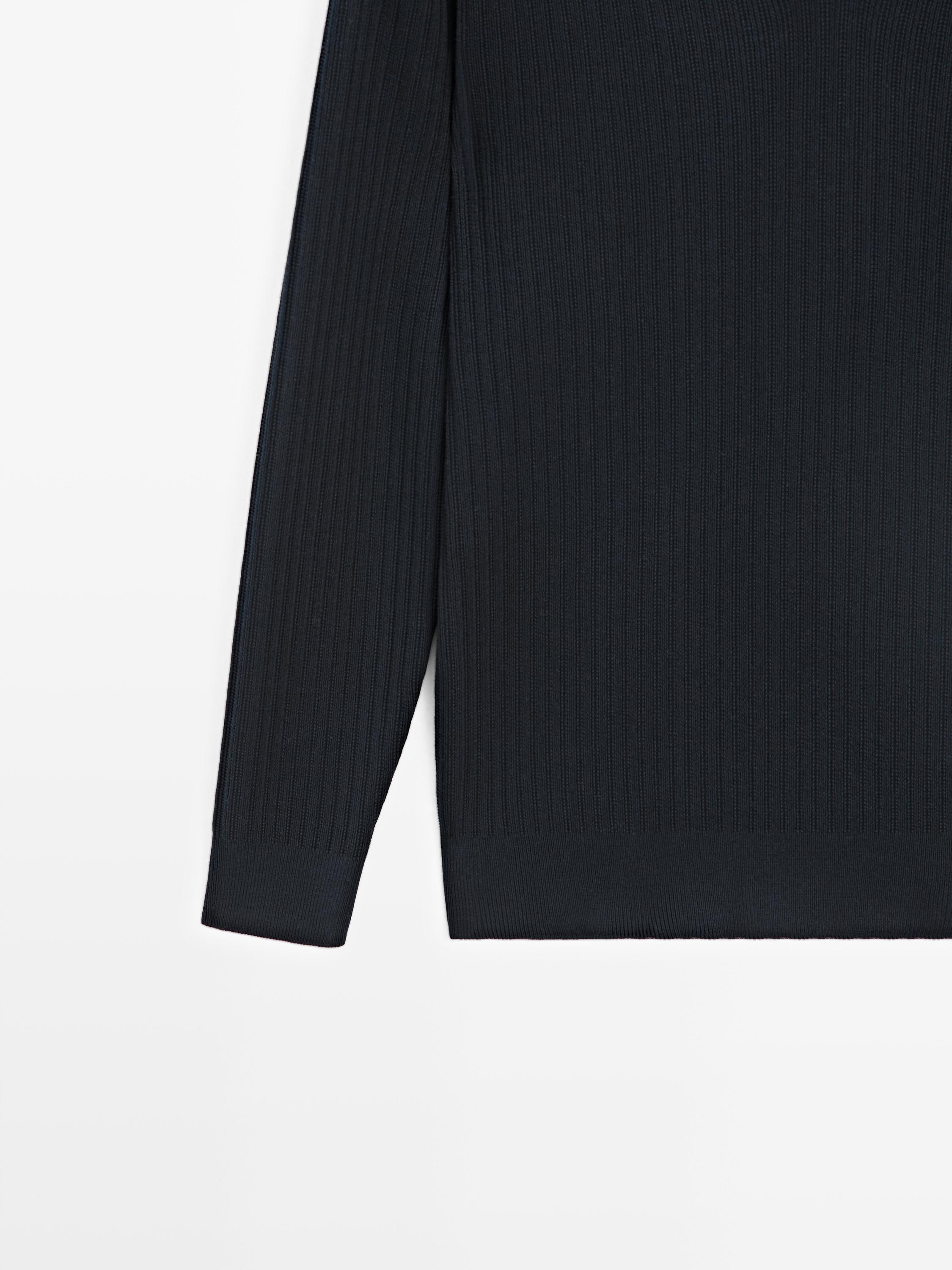 Cotton blend knit polo sweater