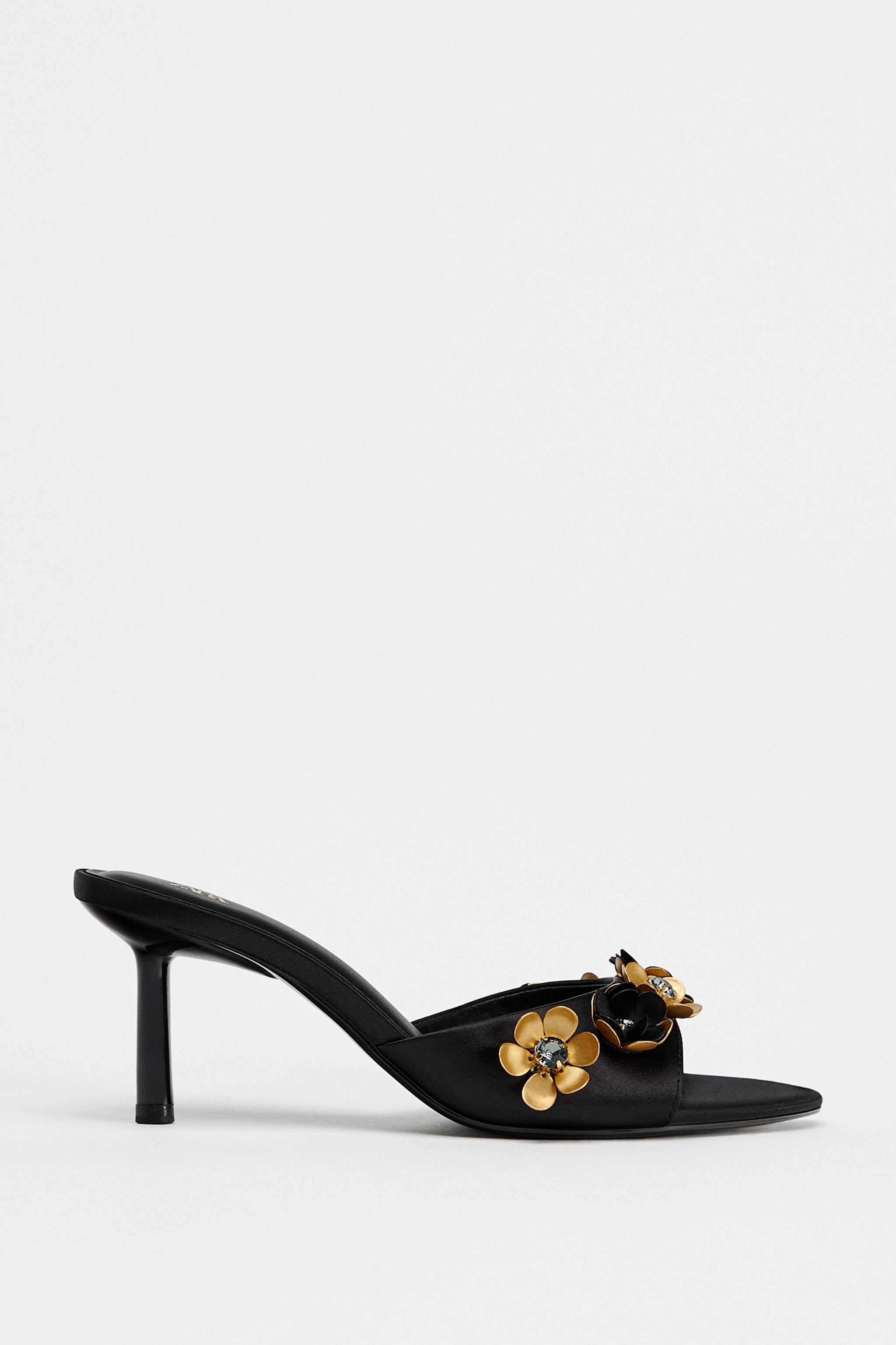 ★ZARA★ FAUX-PATENT HEELED SANDALS WITH FLOWER ZARA FLORAL HEELED SANDALS | eBay