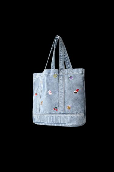 SHOPPER DENIM BORDADOS - Azul de Zara