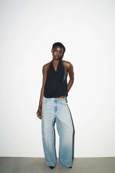 TOP HALTER TACHAS - Negro de Zara - Imagen 0