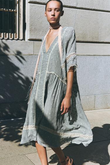 Zara ZW COLLECTION ROMANTIC MIDI DRESS - Dusty blue