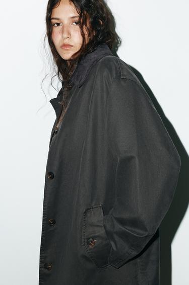 WAXED TRENCH COAT WITH CORDUROY COLLAR - Anthracite grey by Zara - Image 5