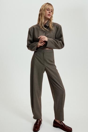Zara PLAID PANTS - Khaki