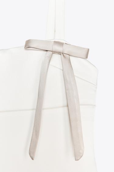 SATIN MINI DRESS WITH BOWS - Oyster-white by Zara - Image 6