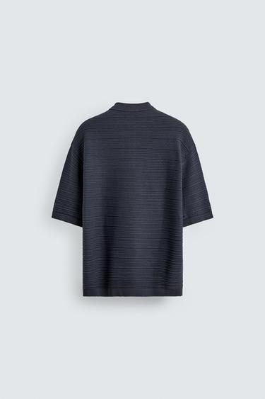 WASHED TEXTURED RELAXED FIT KNIT POLO SHIRT - Navy blue by Zara - Image 8
