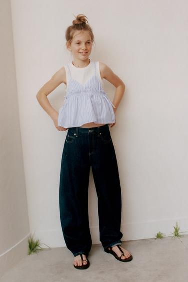 TOP MIT STREIFEN UND RIB-T-SHIRT - Blau von Zara