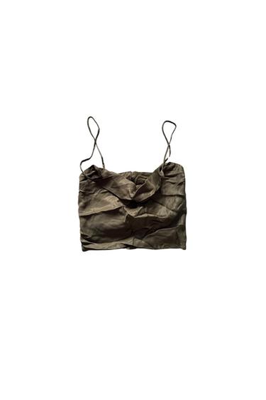 OLIVE GREEN SILK CROP TOP