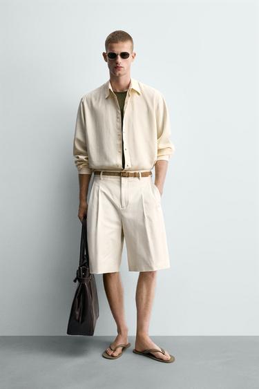 BERMUDA WIDE FIT À PLIS - Blanc cassé de Zara - Image 0