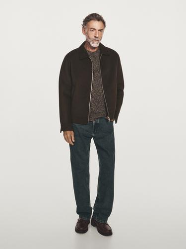 Zara Double wool blend jacket with corduroy collar - Chocolate