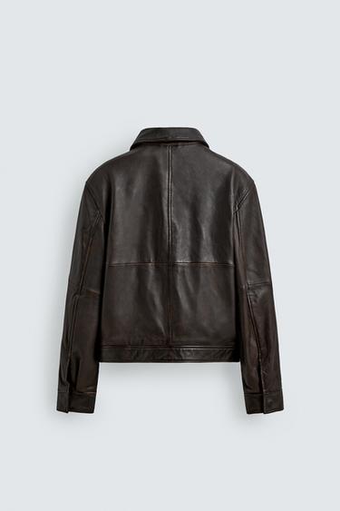 Zara CROPPED NAPA LEATHER JACKET - Brown