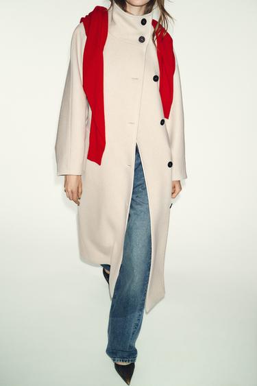 MANTEAU LONG AVEC LAINE COL MONTANT - Beige de Zara - Image 1